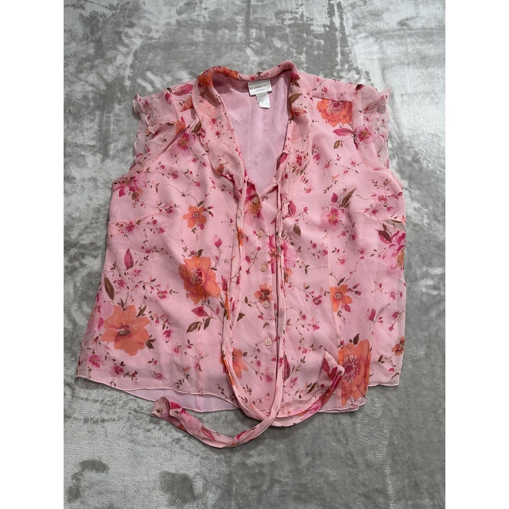Worthington Woman Blouse Women's Size 2X Pink 100% Silk Lined Tie Off Sleeveless